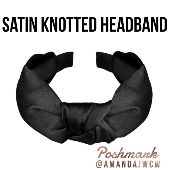 Silk Cross Knot Twist Headband - Black - 1” Wide - Picture 1 of 5